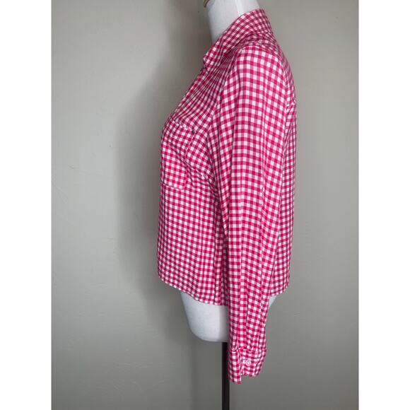 Jones NY Pink Gingham Cropped Shirt Sz Medium Western Preppy - Picture 3 of 9